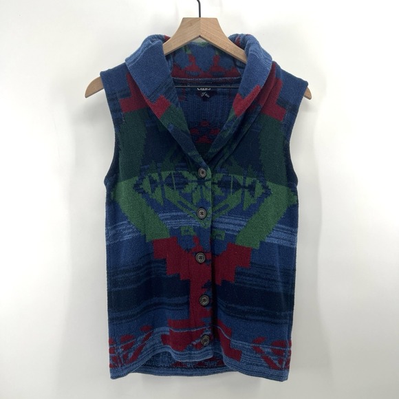Chaps Sweaters - Chaps denim size S Button Vest Sweater Aztec Southwest native shawl collar Knit